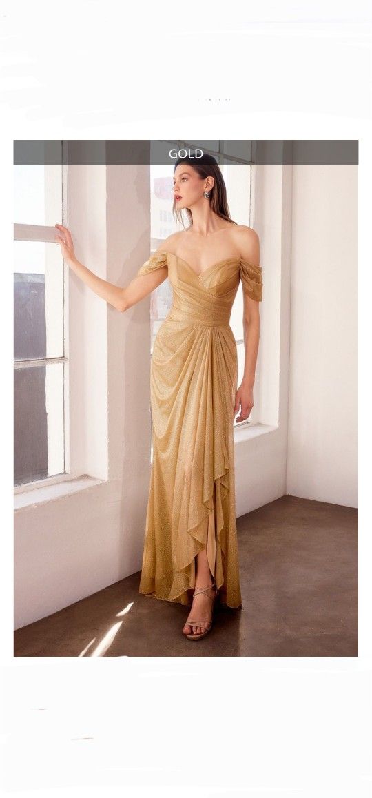 Gold glittery fabric off the shoulder dress / Size XL / Damas / bridesmaids / wedding / Gold dress