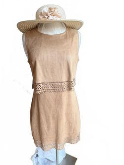 Women’s YA Los Angeles Tan Suede LaserCut Sleeveless Dress L