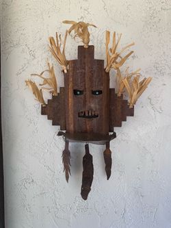 30" Michael Monfort Southwestern Rusted Metal Katsina Mask Art
