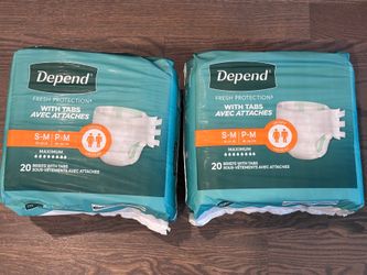 Depends With Tabs Size S/M Two packs of 20 each