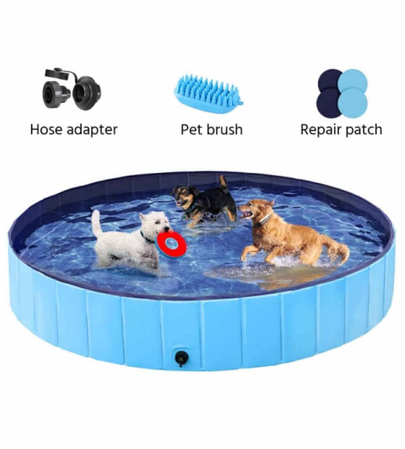 Foldable Dog Pool 79 x 12” Collapsible Hard Plastic for Puppy Small Medium Large Dogs I-15