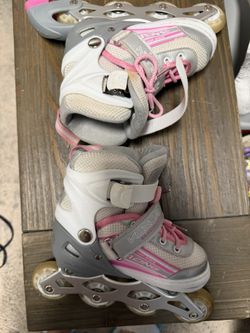 Girl rollerblades size 10c -13c pink and white 