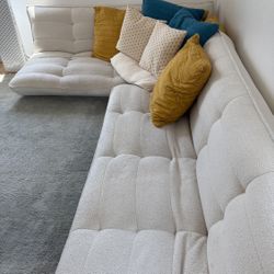 White Boucle Floor Sofa