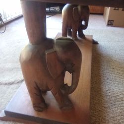 Hand Carved Coffee Table With Two Elephant Lamps