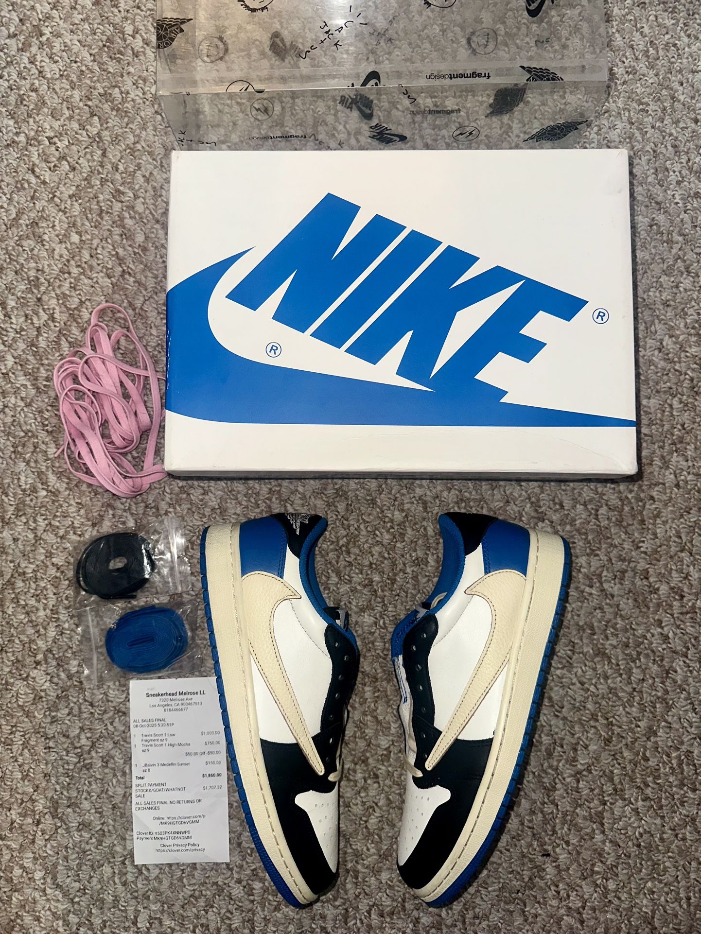 Nike Jordan 1 Og Travis Scott Low “Fragment” Size 9❤️🔥 (Worn 3x) ‼️