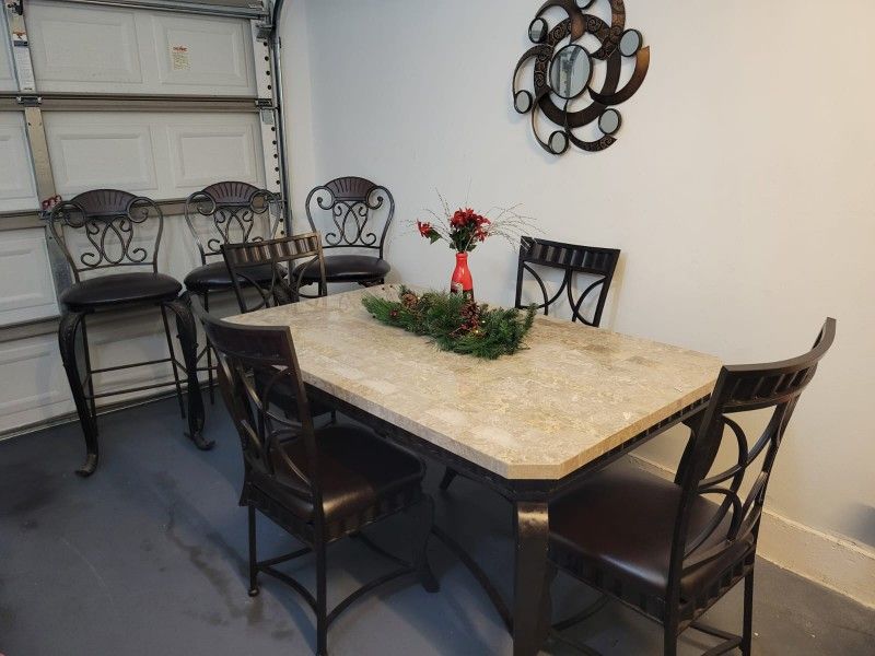 Dining table and bar stools