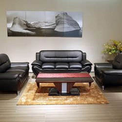 New In The Box 📦 Black Velvet Living Room Sofa Set 3pc - Delivery And Financing Available 