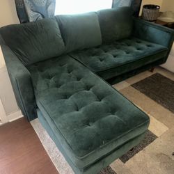 Green velvet L-shaped sectional
