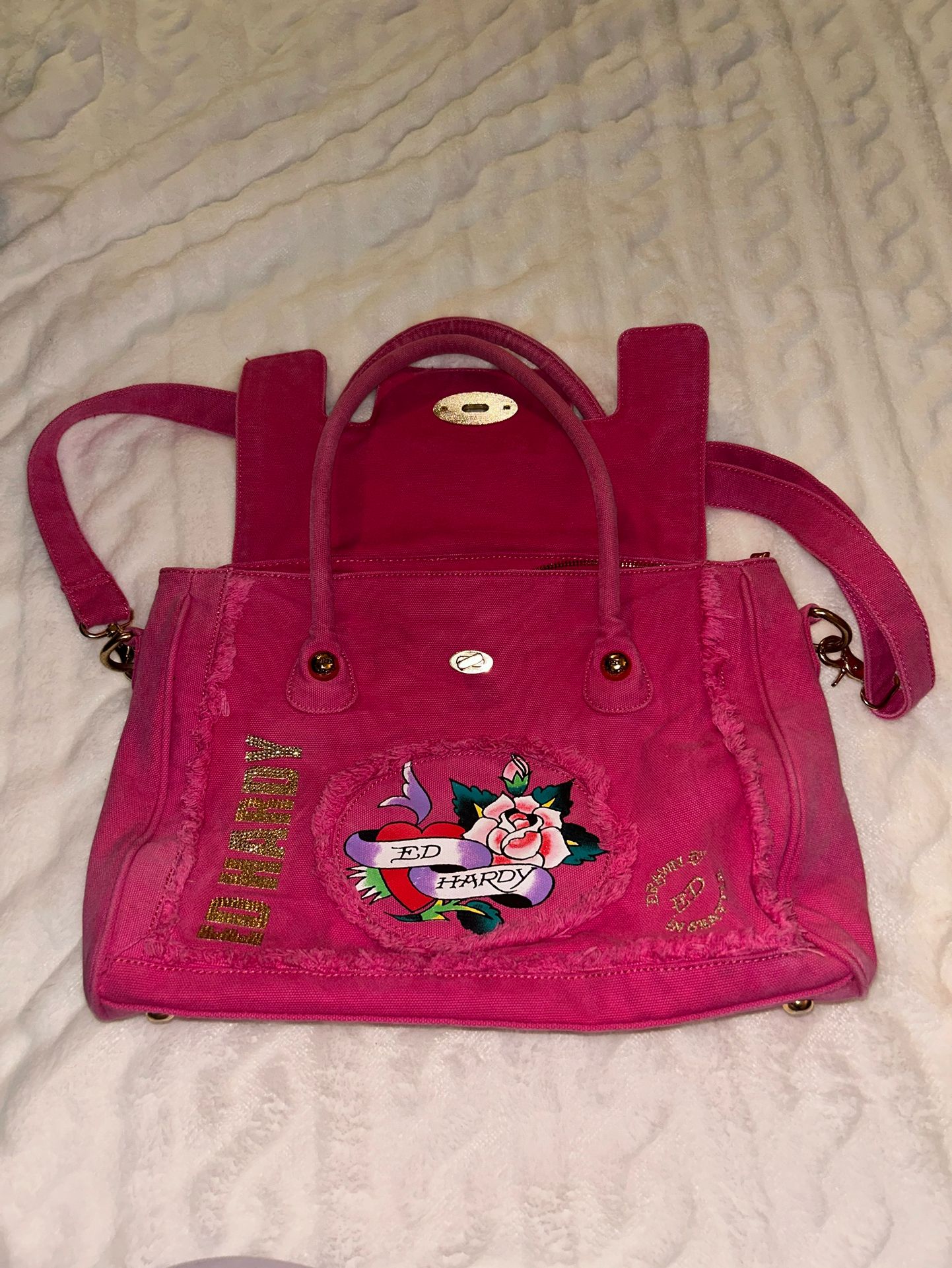 Pink Ed Hardy Duffle Bag