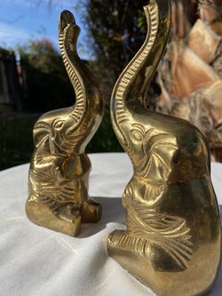 Vintage Brass MCM Boho Elephant Bookends Thumbnail