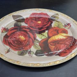 Vintage decorative serving tray with painted rose design. 14" x 21"