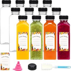 12pcs 16oz Plastic Juice Bottle Caps Reisable Juicing Bottle, Clear Empty Container For Drink, Smoothies And Other Beverages.