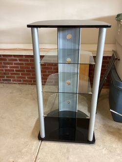 AV Media Tower Stand Stereo Audio Rack with 3 Glass Shelves 5 Tiers
