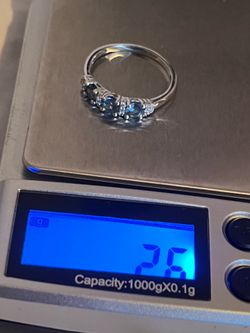 Estate genuine diamond// synthetic sapphire 14k white gold stacking band ring 2.6 grams size 10