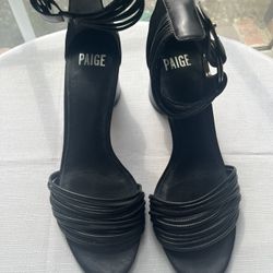 PAIGE Genuine Leather Black Strappy Buckle Block Heel Leather