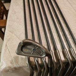 EXCELLENT CONDITION! PING LSI NICKEL GOLF CLUB IRONS WITH GRAFALLOY PRO CUSTOM SHAFTS, 1 INCH LONGER 