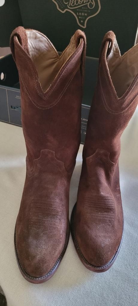 TECOVAS 'The Johnny' Chocolate Brown Suede Leather Tall Western Boots 10.5