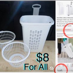 $8 For All Sterilite Laundry Basket in wheels and handle to pull and 2 baskets