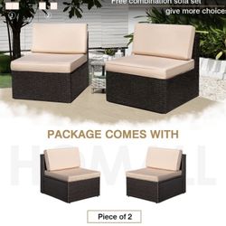 4 Pieces Outdoor Patio chairs Set, All Weather PE Rattan Wicker Loveseat Patio Sectional Sofa with Cushions for Lawn Poolside Backyard Garden (Beige)