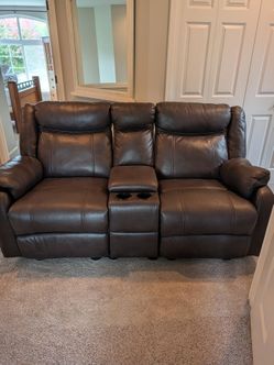 Brown PU Leather Recliner Loveseat
