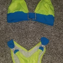 Neon Yellow & Blue Bikini Women's Size 0-4