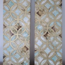 2 piece beautiful geometric pattern turquoise and gold wall art