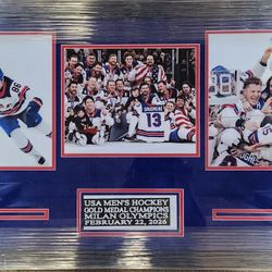 2026 USA Men's Hockey Gold Medal, Custom-Framed 3-Photo Display Piece 