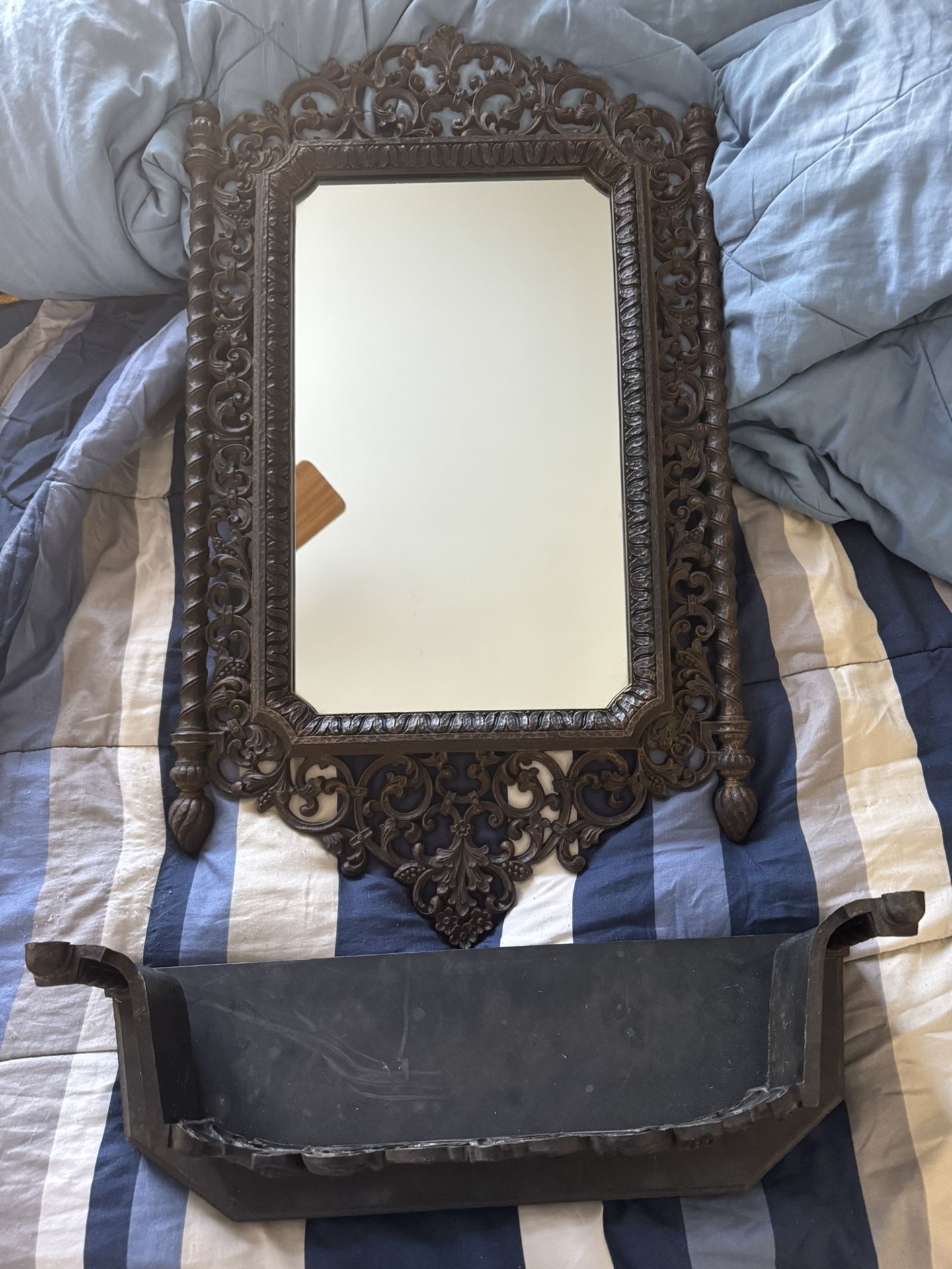Ornate Wooden Mirror With Base