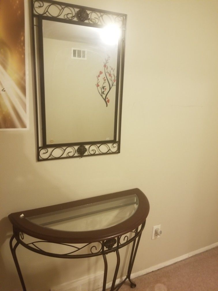 Antique Entry Mirror And Stand