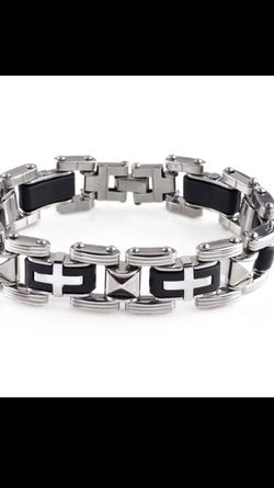 Stainless steel and black men's bracelet! You can personalize it also! Brand new!
