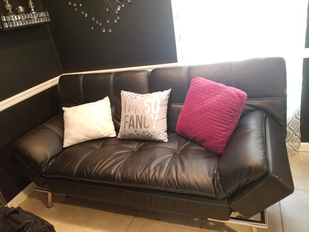 Black Sofa Futon Leather Couch