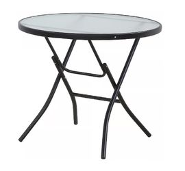 32” Black Round Glass Folding Bistro Table