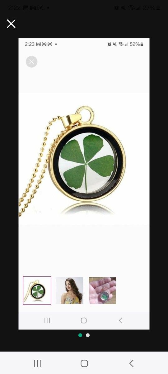 Natural Dried Pressed Flower Leaf Clover Blossom Glass Pendant Necklace