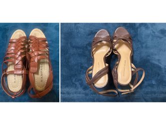 Women's Size 8 Brown Wedge Sandals - 2 Pair Bundle