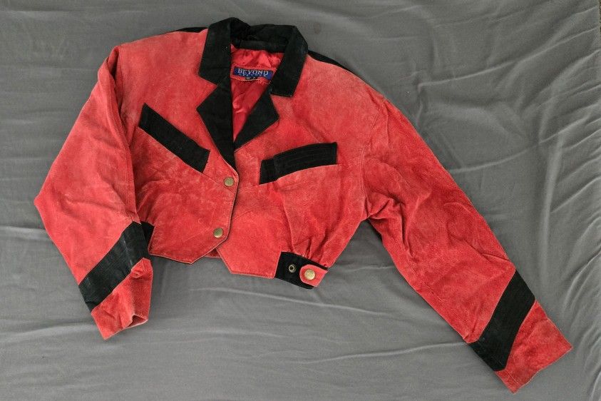 Red/Black Leather Crop Jacket