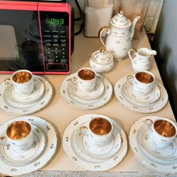 Rare vintage fine china tea set made in Germany white & gold