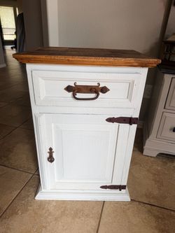Rustic White Wood Nightstand with Cabinet