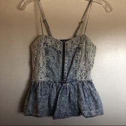 Denim Corset Peplum Lace Top