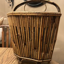 Basket - bamboo footed 1/2 basket (flat back) measurements in photos  Coastal boho home decor