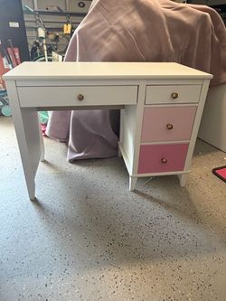 White and Pink Kids Desk with Drawers