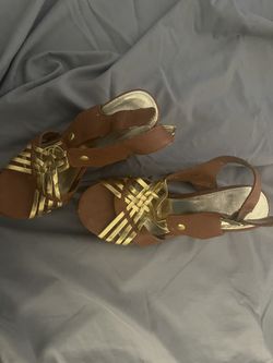 Brash Brown And Gold Sandals