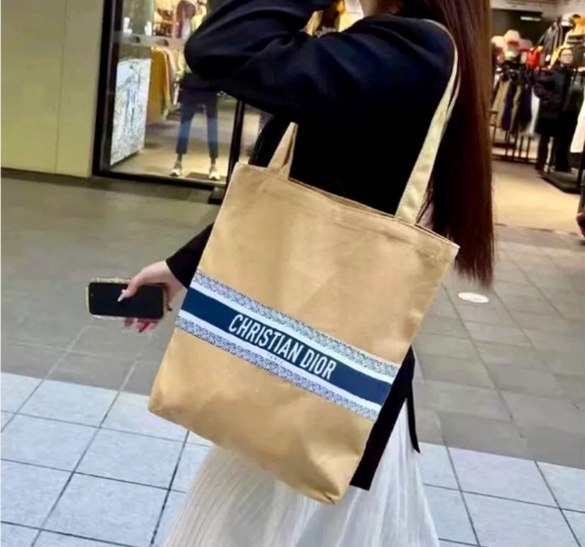 New Christian DIOR 2023 Beige/Navy Tote Bag
