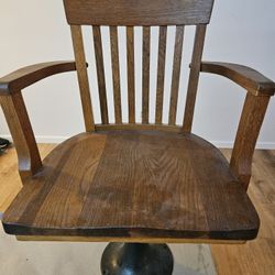 Antique Metal Base Wooden Swivel Chair 