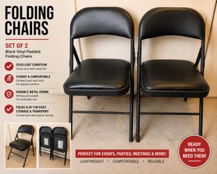 Set of 2 Black Padded Folding Chairs