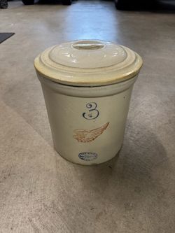 Antique Red Wing 3-Gallon Crock with Lid: 4" Logo Stoneware