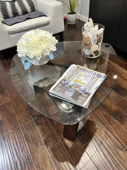 Glass Top Coffee Table with Wood Legs