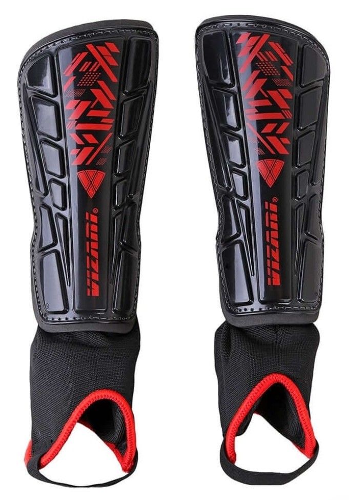 New Malaga Soccer Shin Guard with Adjustable Straps-Black/Red - Size XXS