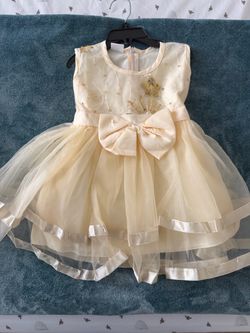 Girls Cream Tulle Party Dress with Bow