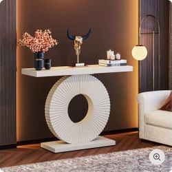 Modern Console Table With Geometric Base, 40 Inch Wood Entryway Table Sofa Table Narrow Long, Contemporary Accent Table For Living Room