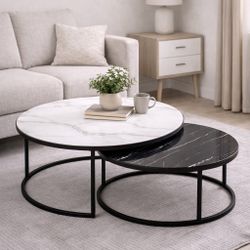 Modern set of 2 nesting round glass coffee tables